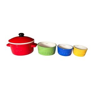 Vtg. Pier1Ceramic Nesting Measuring Cups Primary Colors Set of 4 Kitchen Display